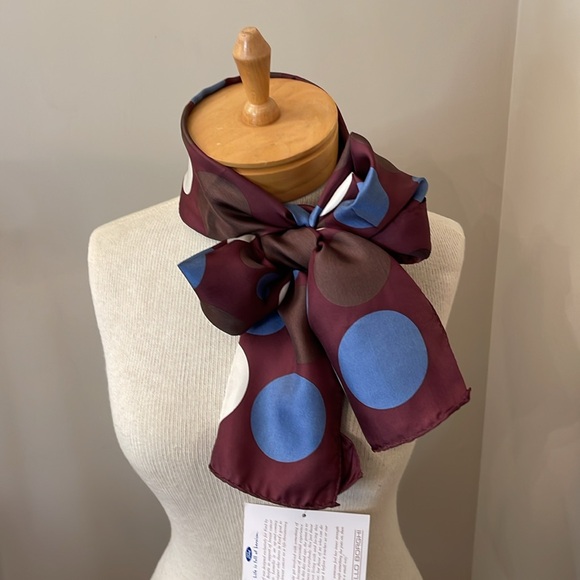 Breast Cancer Awareness Scarf Maroon Leonello Borghi Polka Dots by Ford 55x10.5” - Picture 4 of 16